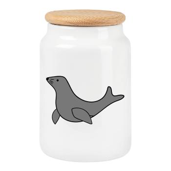 seal - Cookie Jar with Wooden Lid - white - Front