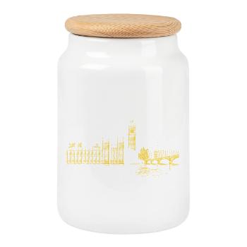 London - Cookie Jar with Wooden Lid - white - Front