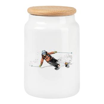 ski - Cookie Jar with Wooden Lid - white - Front