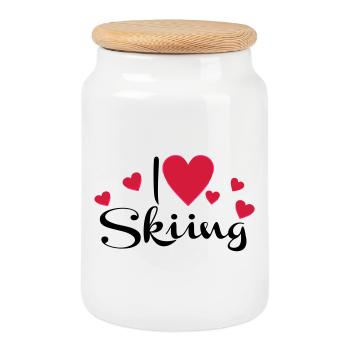 Ski - Keksdose mit Holzdeckel - Weiß - Vorne