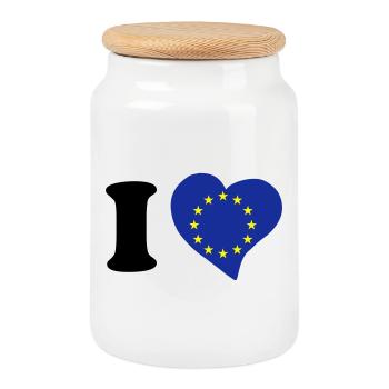 I love Europe - Ich liebe Europa - Keksdose mit Holzdeckel - Weiß - Vorne