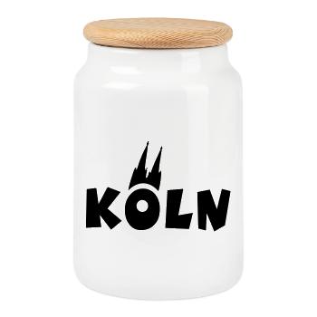 Köln mit Kölner Dom - Keksdose mit Holzdeckel - Weiß - Vorne