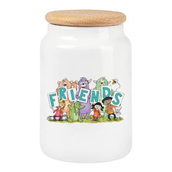 amis - Boîte à biscuits avec couvercle en bois - blanc - Devant