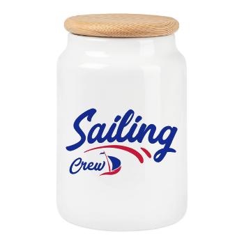 navigation à voile - Boîte à biscuits avec couvercle en bois - blanc - Devant