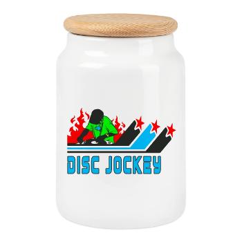Disc Jockey / DJ / Cadeau / Idée cadeau - Boîte à biscuits avec couvercle en bois - blanc - Devant