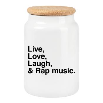 live love laugh and rap - pour fans de musique rap - Boîte à biscuits avec couvercle en bois - blanc - Devant