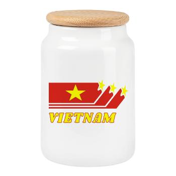 Vietnam Asie du Sud-Est Drapeau Asie Cadeau - Boîte à biscuits avec couvercle en bois - blanc - Devant