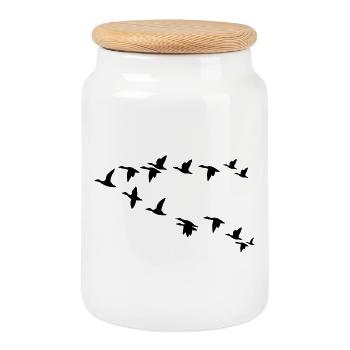 Flock of birds flock of birds - Cookie Jar with Wooden Lid - white - Front