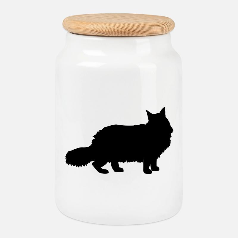 Maine Coon Cat - Cookie Jar with Wooden Lid - white