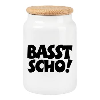 Basst Scho - Keksdose mit Holzdeckel - Weiß - Vorne