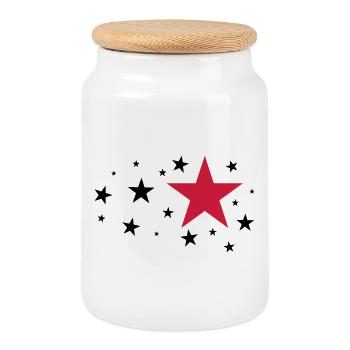 stars - Cookie Jar with Wooden Lid - white - Front