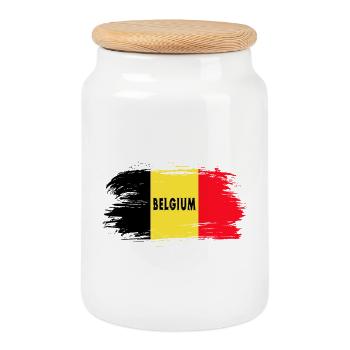 Belgien Flagge / Geschenk Nationalflagge - Keksdose mit Holzdeckel - Weiß - Vorne