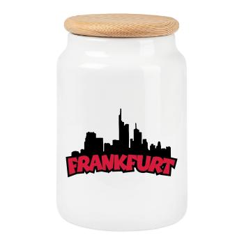 Frankfurt Skyline (Black / Red) - Cookie Jar with Wooden Lid - white - Front