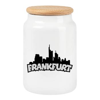 Francfort Skyline (Noir / Blanc) - Boîte à biscuits avec couvercle en bois - blanc - Devant