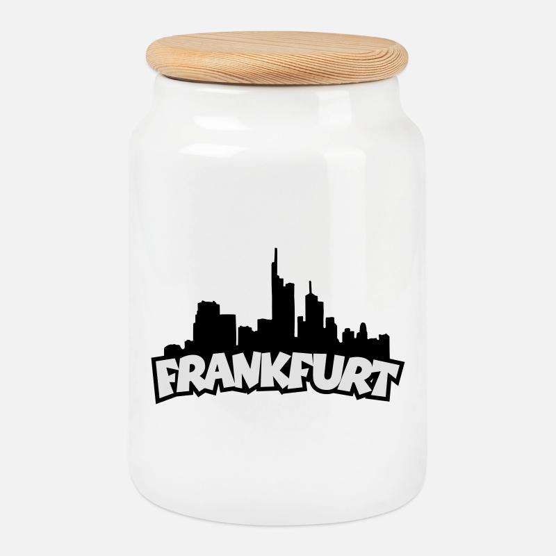 Frankfurter Skyline Frankfurt Logo - Keksdose mit Holzdeckel - Weiß