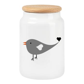 Sparrow - Cookie Jar with Wooden Lid - white - Front