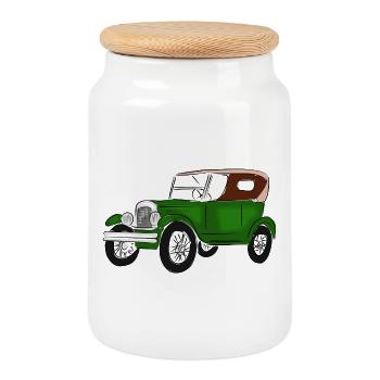 Oldtimerfarbenfroh, - Keksdose mit Holzdeckel - Weiß - Vorne