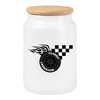Tire Racing Flag Symbol Wheel Finish Wings Race - Cookie Jar with Wooden Lid - white - Front