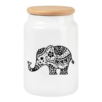 Éléphant indien décoré - Boîte à biscuits avec couvercle en bois - blanc - Devant
