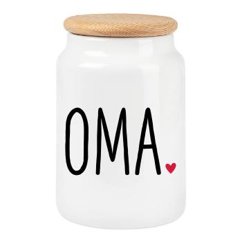 Oma Herz - Geschenk Muttertag Enkel Liebe - Keksdose mit Holzdeckel - Weiß - Vorne