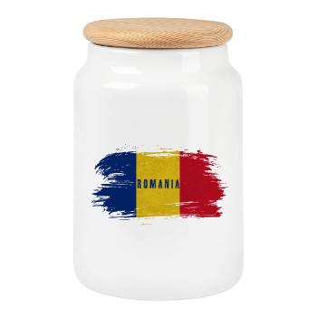 Rumänien Vintage Flagge / Geschenk Bukarest Cluj - Keksdose mit Holzdeckel - Weiß - Vorne