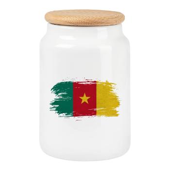 Cameroon Vintage Flag / Gift Douala Garoua - Cookie Jar with Wooden Lid - white - Front