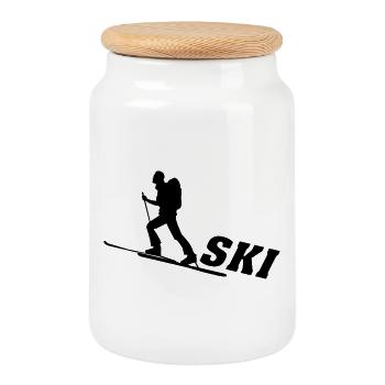 Ski, ski, skiing, après ski, freeski, winter - Boîte à biscuits avec couvercle en bois - blanc - Devant