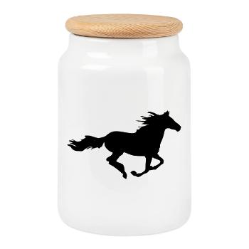 Horses, horse, riding,pony, cowboy, trot, Gallop - Cookie Jar with Wooden Lid - white - Front