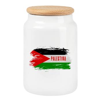 Palestine Flag / Gift - Cookie Jar with Wooden Lid - white - Front