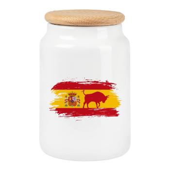 Spanien Flaggen Design mit Stier / Geschenk Madrid - Keksdose mit Holzdeckel - Weiß - Vorne