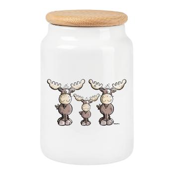 Elk Family - Cookie Jar with Wooden Lid - white - Front