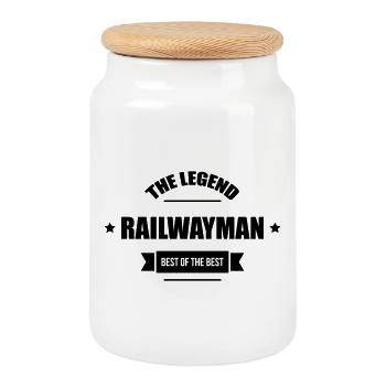 Railway Railwayman Cheminot Train Eisenbahn - Cookie Jar with Wooden Lid - white - Front