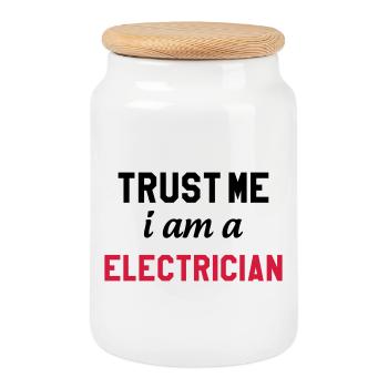Electricien / Electricité / Travail / Métier / Job - Boîte à biscuits avec couvercle en bois - blanc - Devant