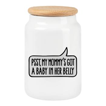 Pssst, my mommy's got a baby in her belly - Boîte à biscuits avec couvercle en bois - blanc - Devant