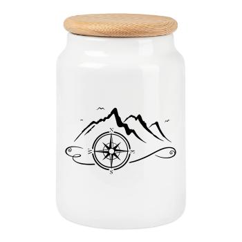 Mountains with compass - Cookie Jar with Wooden Lid - white - Front