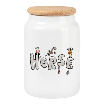 Funny Horse Font - Horses - Riding - Animal - Pony - Cookie Jar with Wooden Lid - white - Front