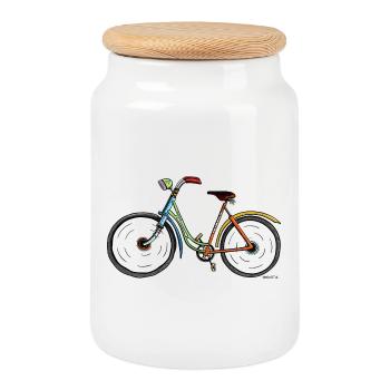 Colorful bike - Bicycle - Bikes - Cartoon - Gift - Cookie Jar with Wooden Lid - white - Front