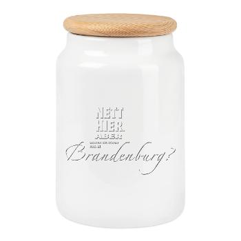 Nett hier. Aber waren Sie schon in BRANDENBURG? - Keksdose mit Holzdeckel - Weiß - Vorne