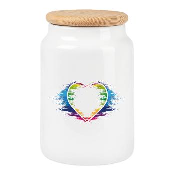 Coeur arc-en-ciel - Boîte à biscuits avec couvercle en bois - blanc - Devant