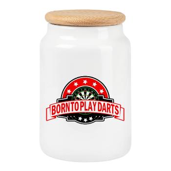 Born to Dart Darts saying funny - Cookie Jar with Wooden Lid - white - Front