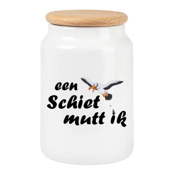 een Schiet mutt ik - plattdeutsch Spruch - Keksdose mit Holzdeckel - Weiß - Vorne