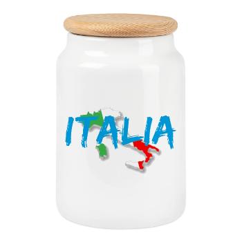 Italy blue tricolor boot - Cookie Jar with Wooden Lid - white - Front