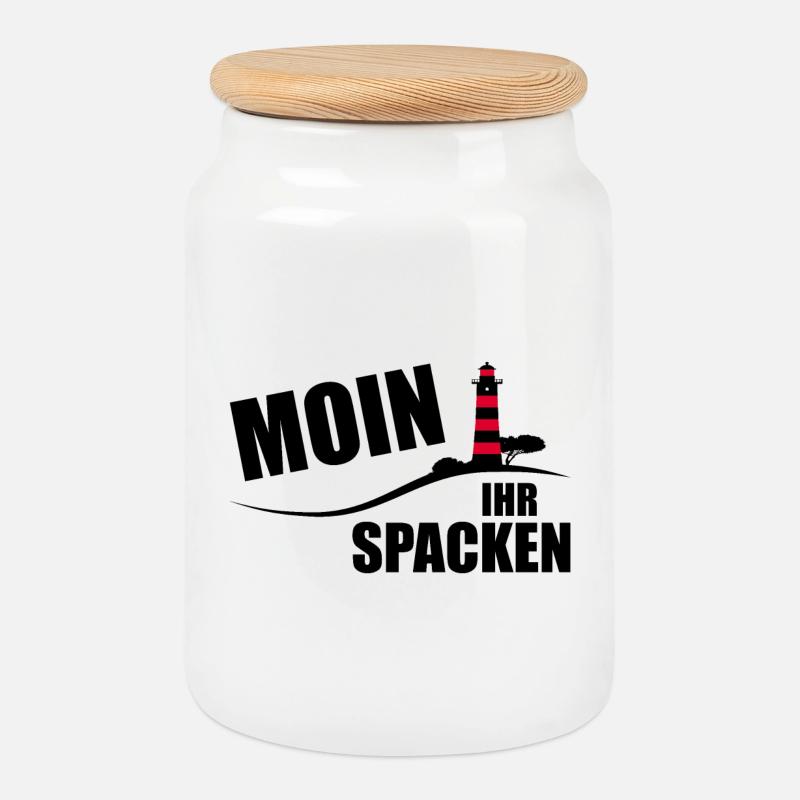 Moin ihr Spacken - Keksdose mit Holzdeckel - Weiß