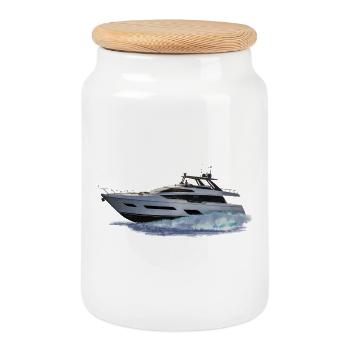 motorboat - Cookie Jar with Wooden Lid - white - Front