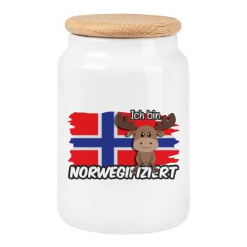Ich bin Norwegifiziert Spruch Flagge Elch - Keksdose mit Holzdeckel - Weiß - Vorne