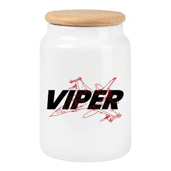 F-16 Viper / Fighting Falcon Düsenjäger / F16 - Keksdose mit Holzdeckel - Weiß - Vorne