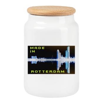 Futuristische Reflexion der Skyline von Rotterdam - Keksdose mit Holzdeckel - Weiß - Vorne
