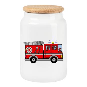 Fire engine with wailing siren - Cookie Jar with Wooden Lid - white - Front