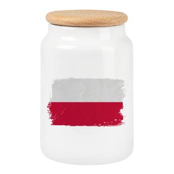 Polish Flag Brush Style - Cookie Jar with Wooden Lid - white - Front