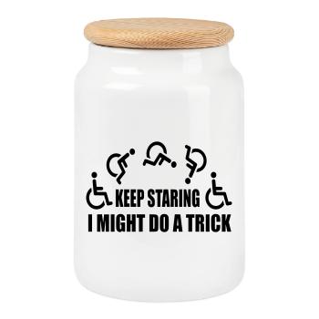 Keep staring, then I'll do a wheelchair trick # - Cookie Jar with Wooden Lid - white - Front